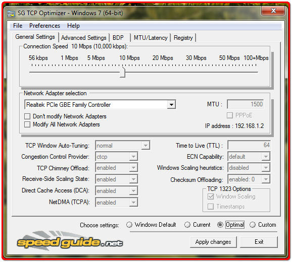 Оптимальные настройки программы TCP Optimizer